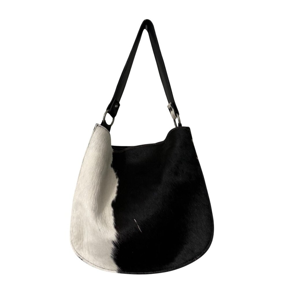 McFadin Stacy Laurie Black White Studded Cow Hair Leather Shoulder Bag Womens